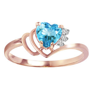 14K. SOLID GOLD RING WITH NATURAL DIAMOND & BLUE TOPAZ (Rose Gold)
